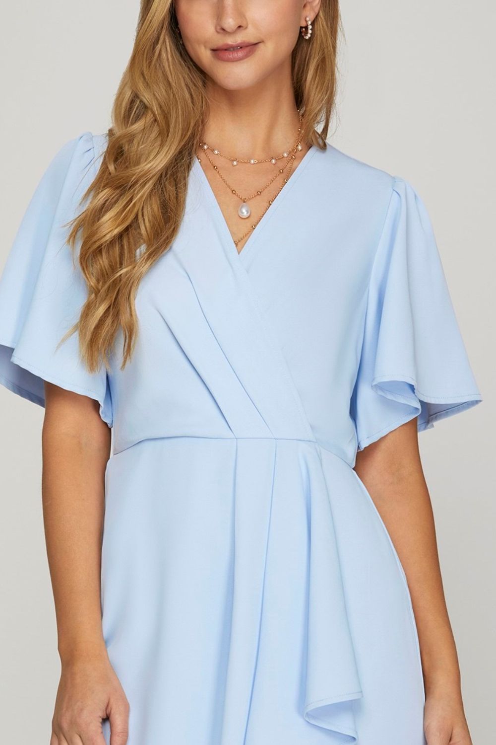 She + Sky Ruffled Surplice Short Flutter Sleeve Mini Dress