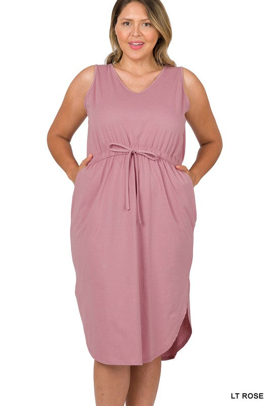 Zenana Drawstring Waist Curved Hem Dress