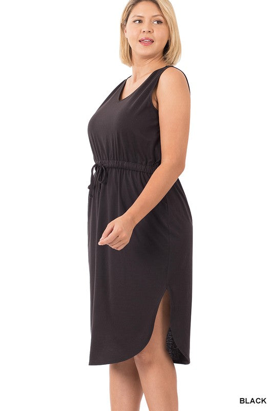 Zenana Drawstring Waist Curved Hem Dress