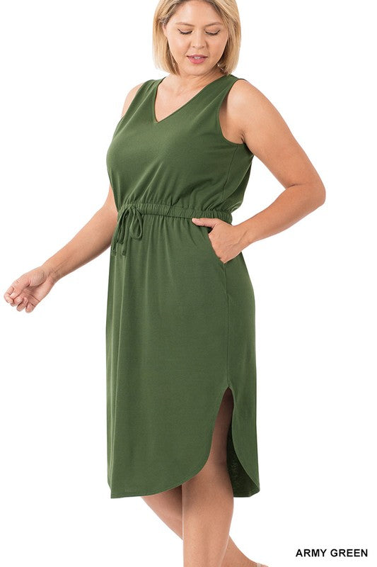 Zenana Drawstring Waist Curved Hem Dress