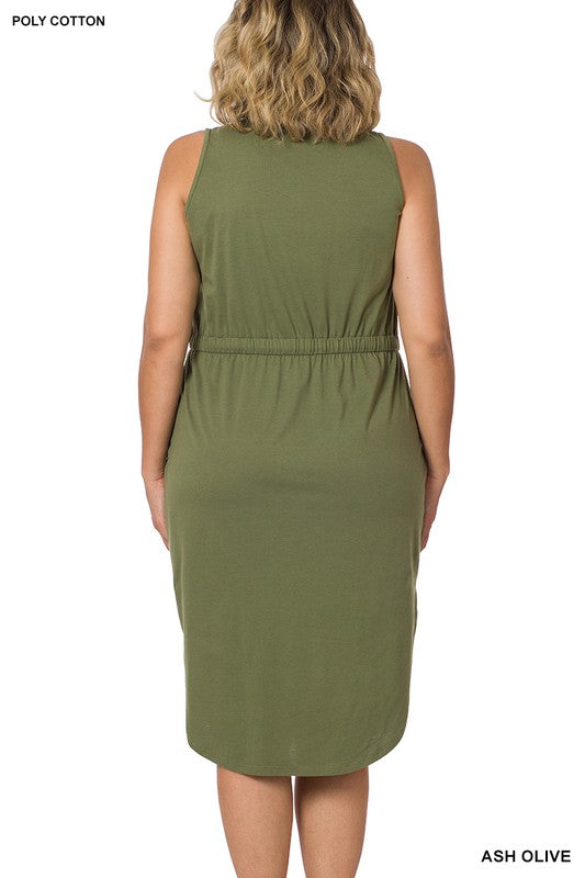 Zenana Drawstring Waist Curved Hem Dress