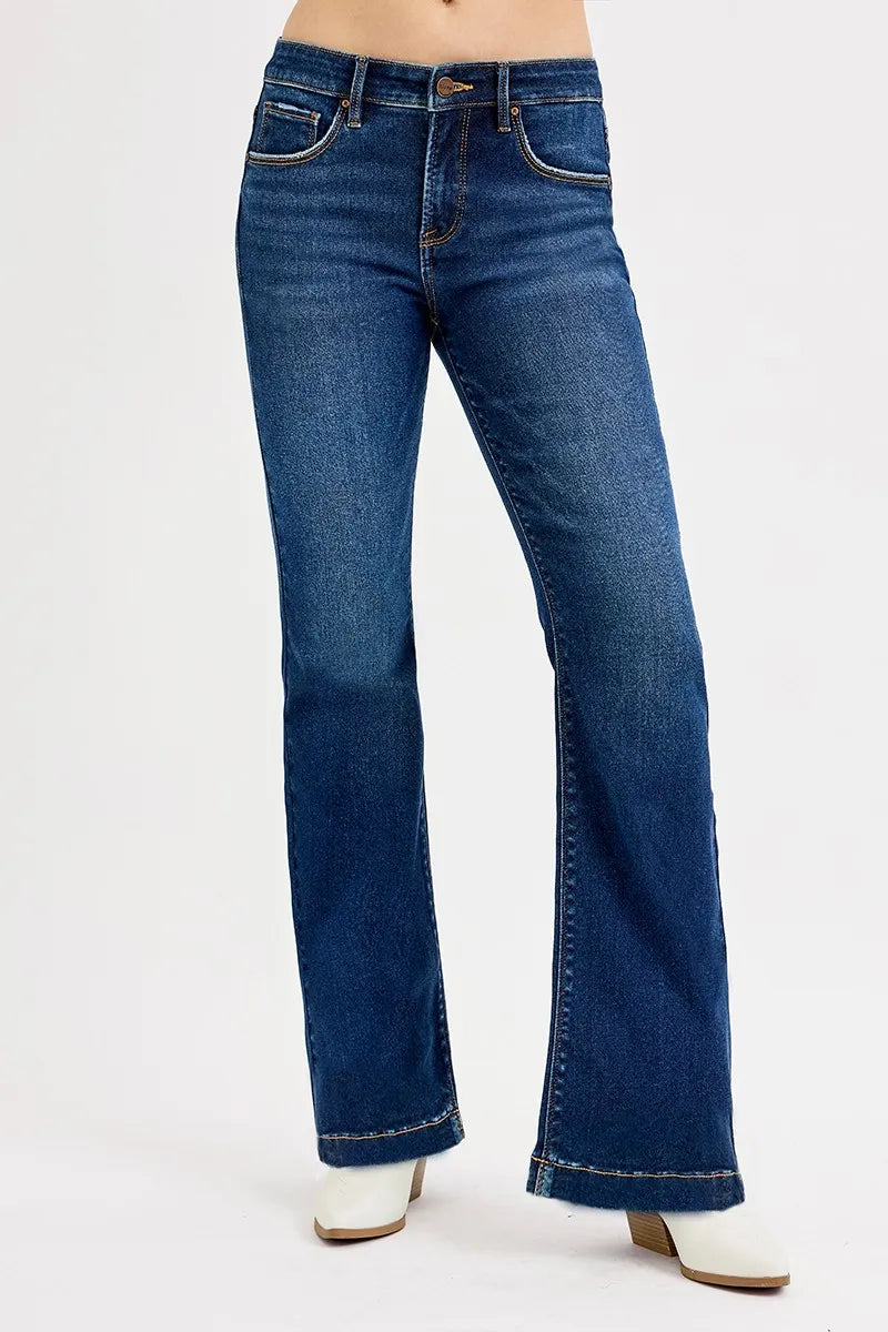 Tummy Control Mid Rise Flare Jeans – Slimming & Stylish Denim