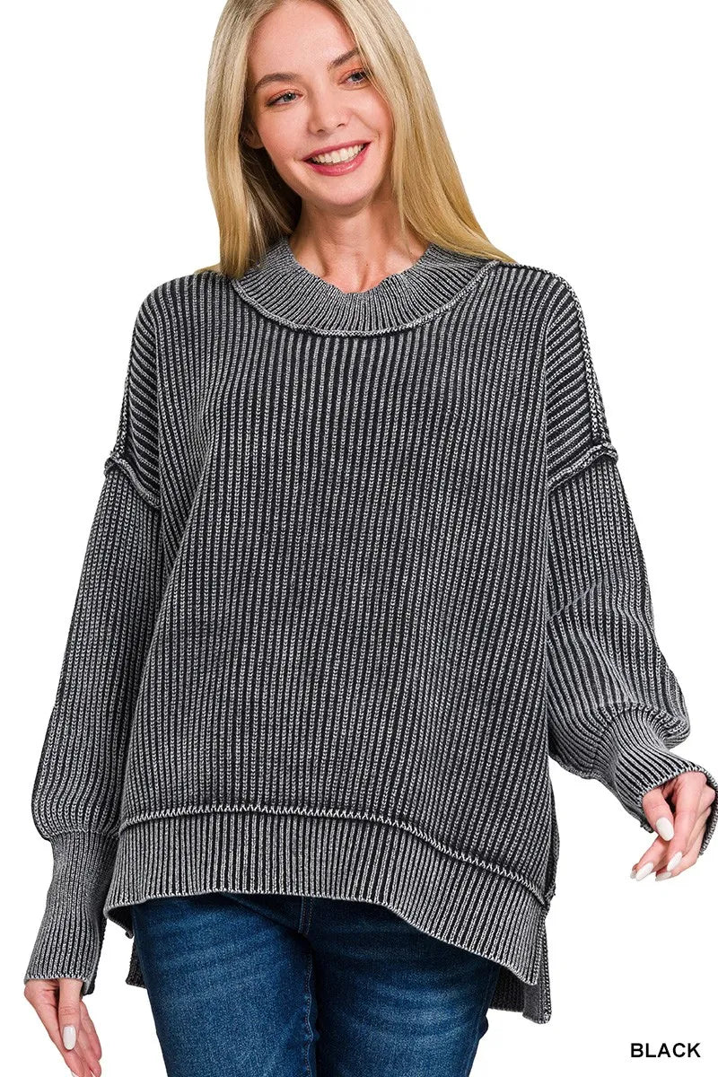 Charcoal Oversized Ribbed Pullover Sweater – Cozy Everyday Essential
