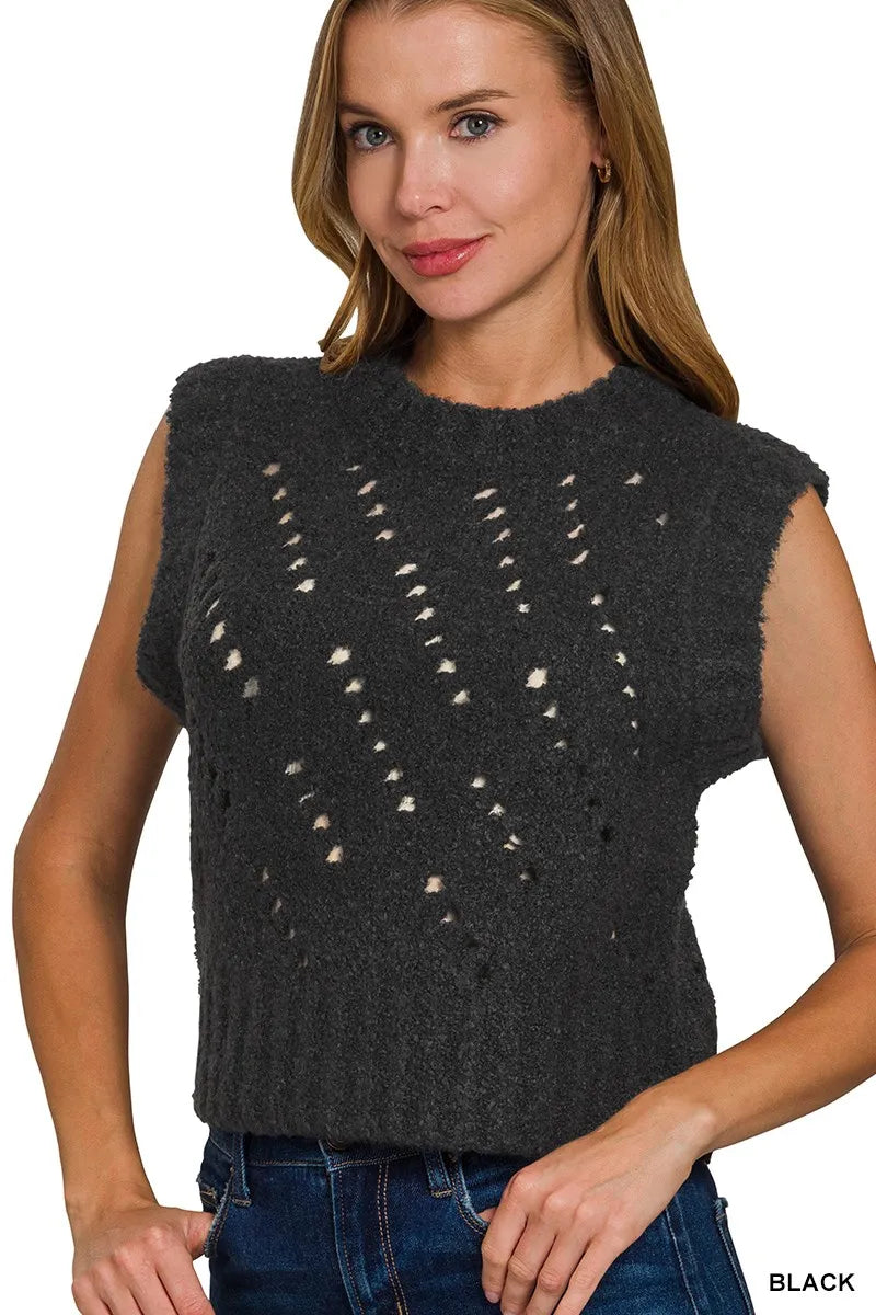 Openwork Textured Wool Sweater Vest Chic Warm Layer for Fall/Winter