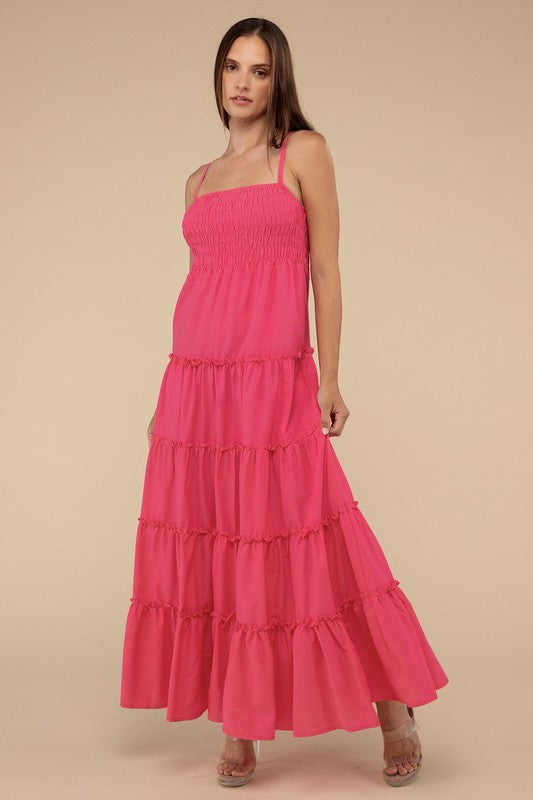 Zenana Woven Smocked Top Tiered Cami Maxi Dress