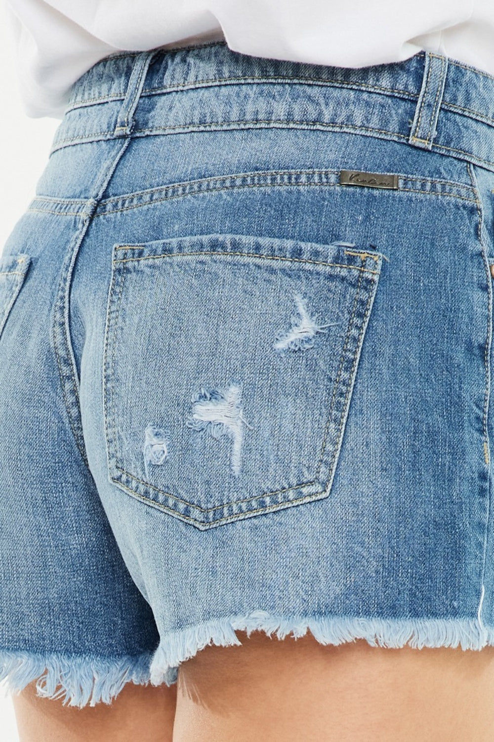 Kan Can High Rise Raw Hem Denim Shorts