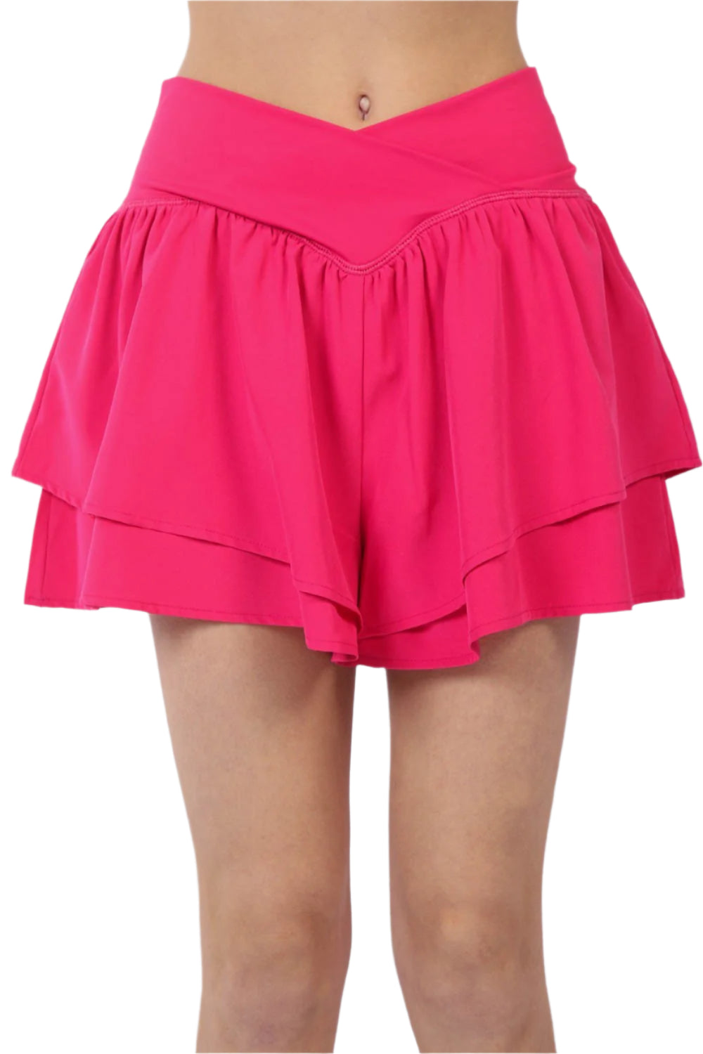 VERY J V-Shaped High Waist Layered Active Shorts