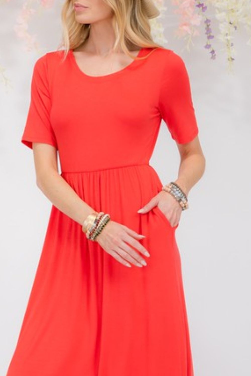 Celeste Round Neck Short Sleeve Maxi Dress with Pockets