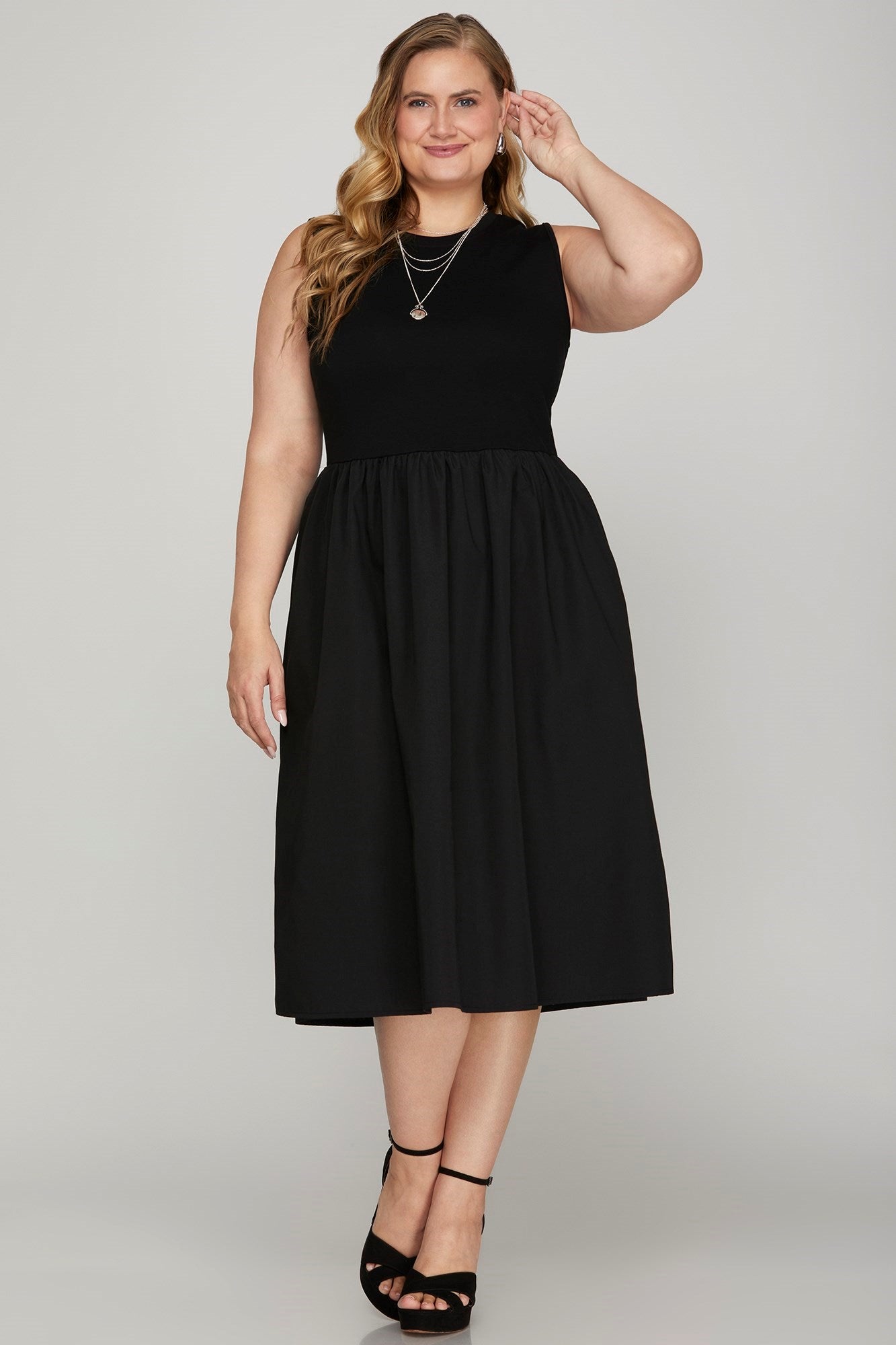 She + Sky Sleeveless Poplin Woven Midi Dress with Pockets