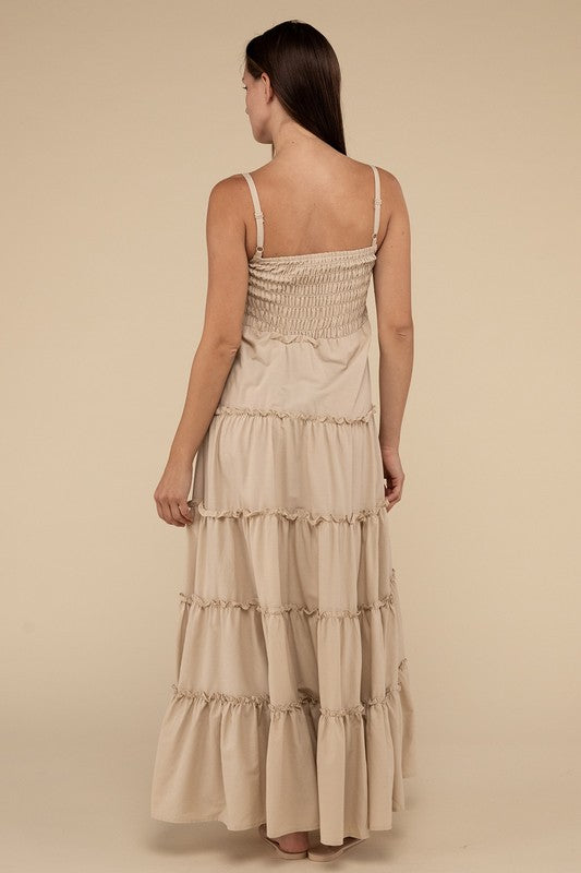 Zenana Woven Smocked Top Tiered Cami Maxi Dress