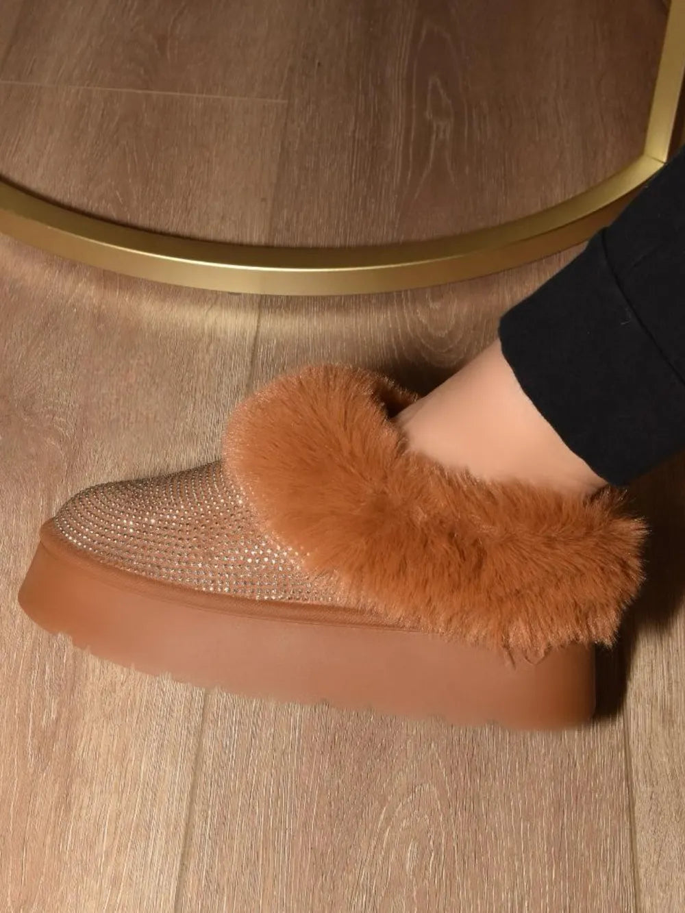 Embellished Faux Fur Platform Booties – Chic Cozy Statement Boots