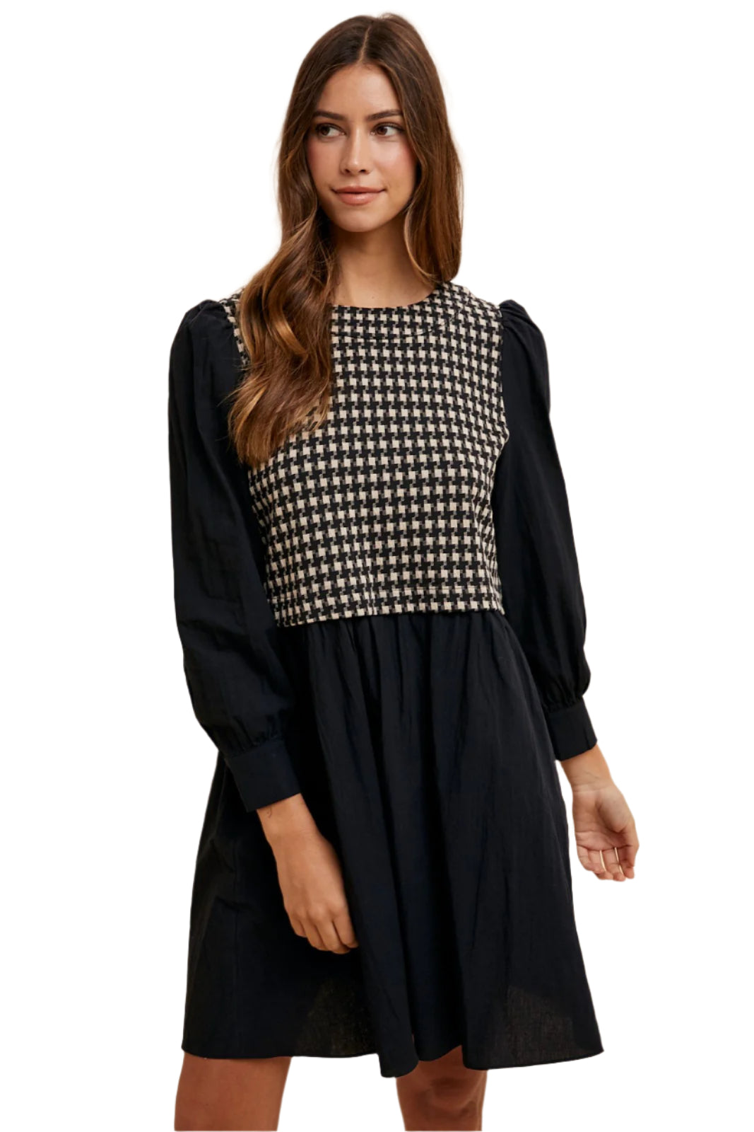 Annie Wear Tie Back Plaid Round Neck Mini Dress