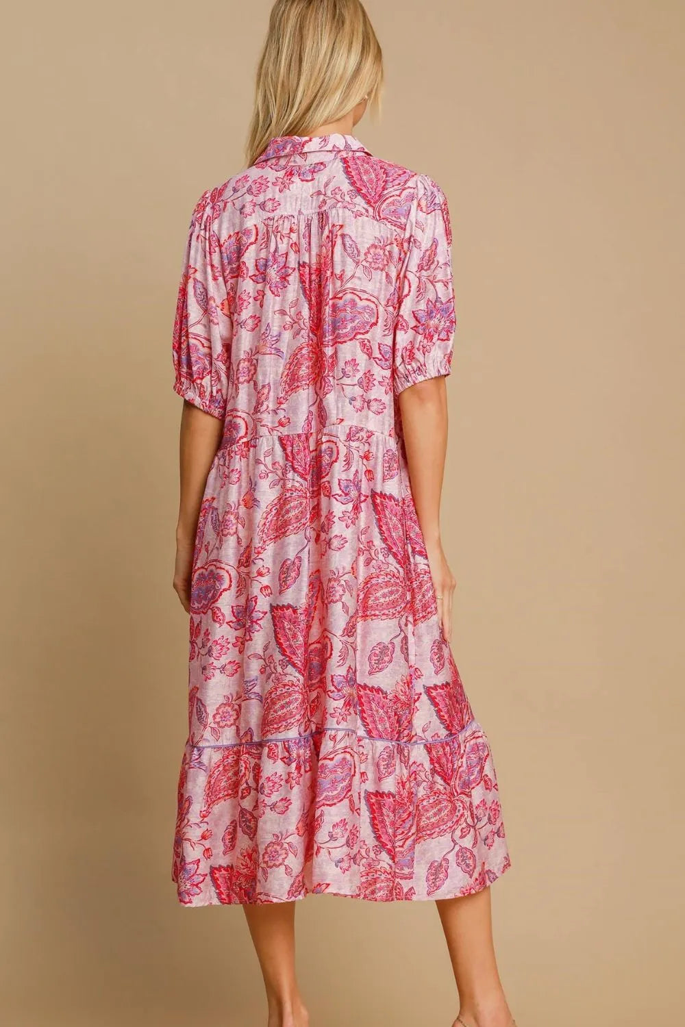 Umgee Ruffled Hem Floral Paisley Print Half Sleeve Midi Dress