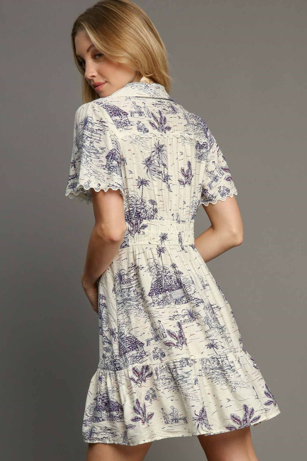 Umgee Landscape Print Collared Mini Dress