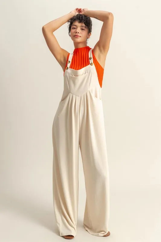 HYFVE Pleated Detail Front Pocket Wide Strap Overalls