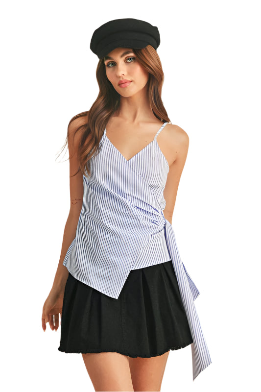 Aemi + Co Side Knotted Surplice Striped Cami
