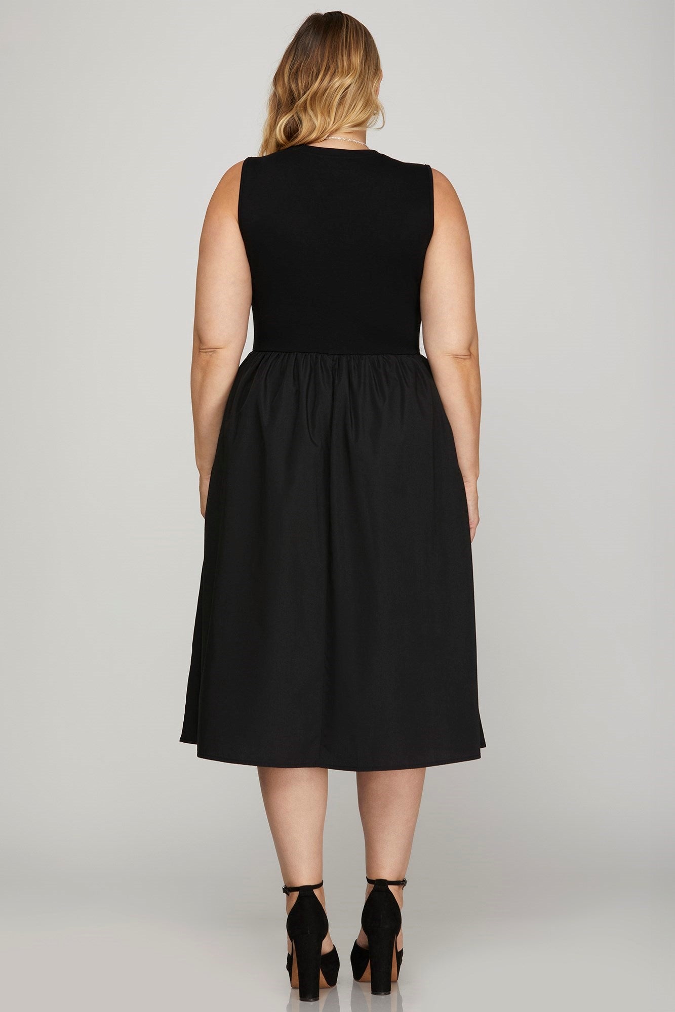 She + Sky Sleeveless Poplin Woven Midi Dress with Pockets