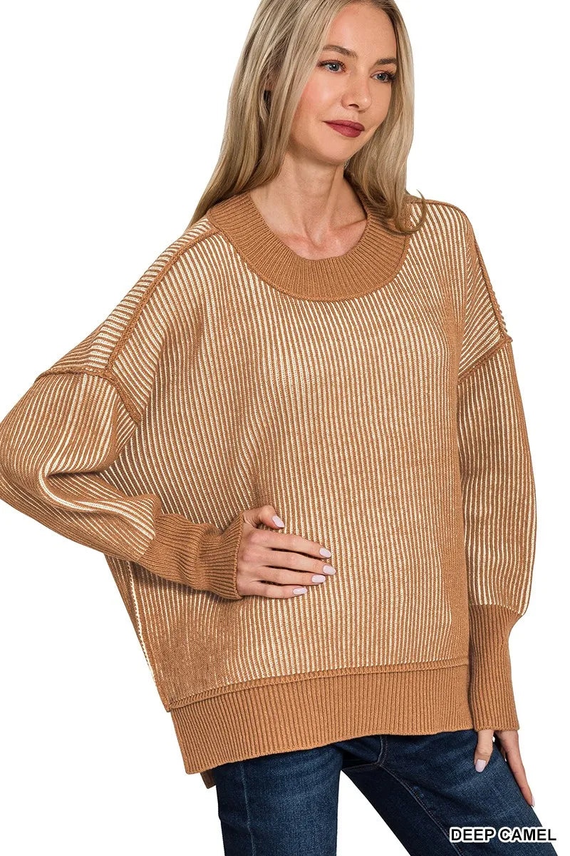 Camel Oversized Ribbed Pullover Sweater – Cozy Fall & Winter Essential
