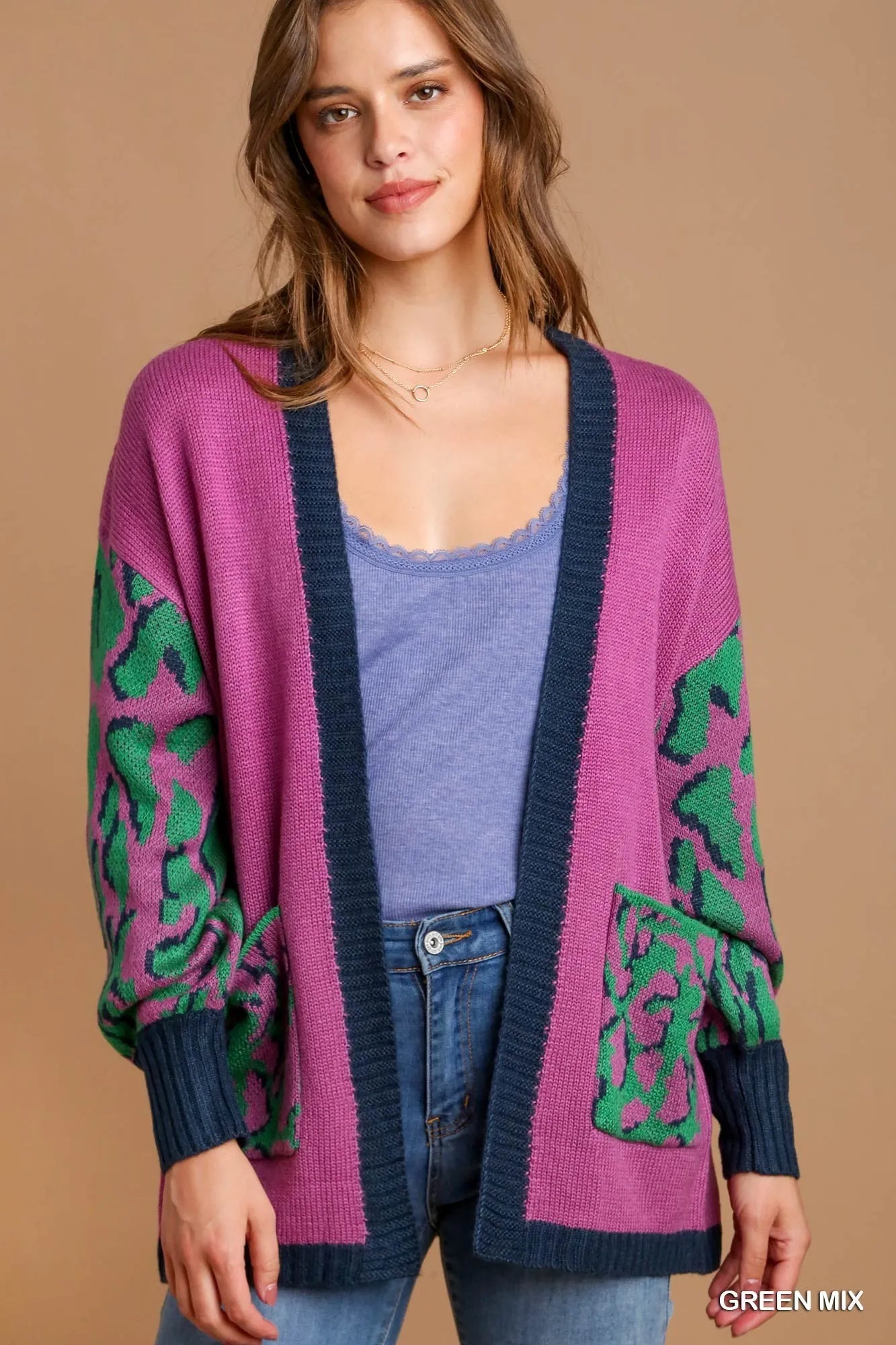 Animal Print Sweater Cardigan – Trendy Open-Front Layering Piece