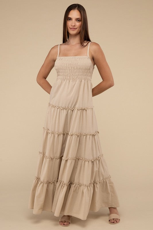 Zenana Woven Smocked Top Tiered Cami Maxi Dress