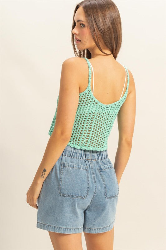 HYFVE Scoop Neck Cropped Crochet Cover Up Cami