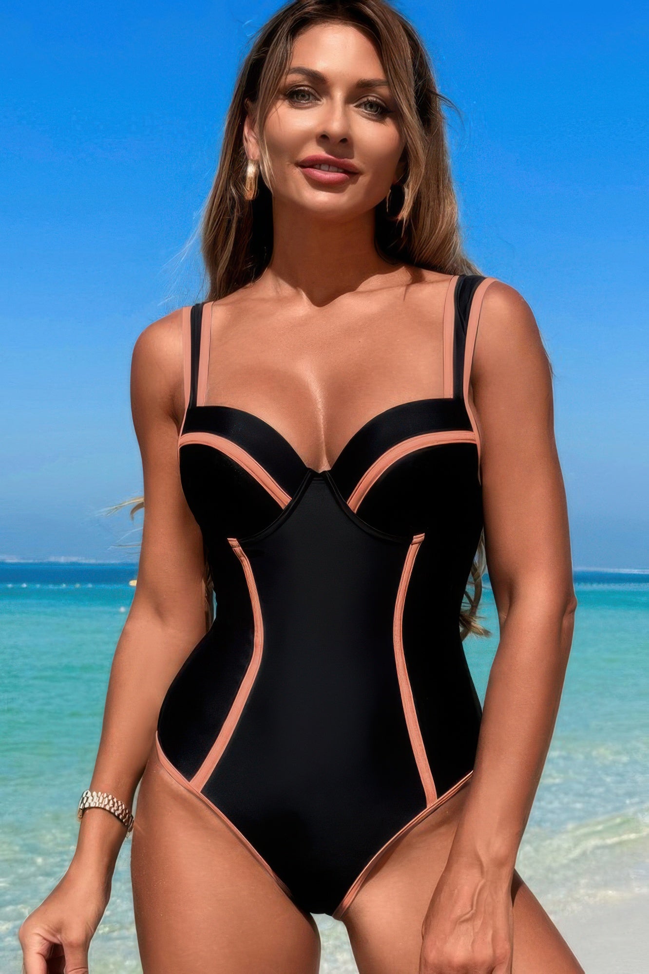 Stripe Sweetheart Neckline One-Piece Swimsuit – Flattering & Nautical Style