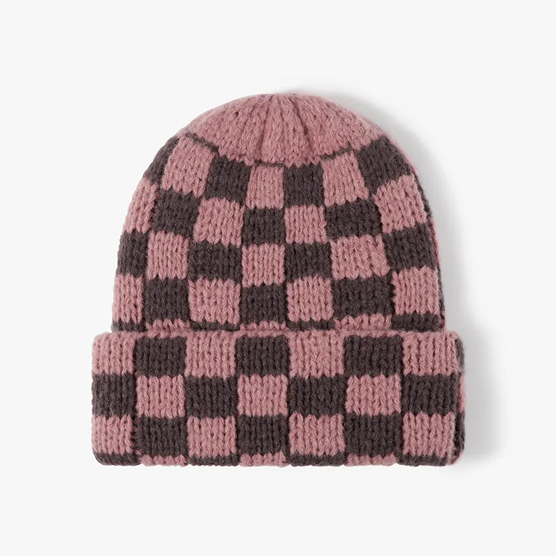 Thermal Checkered Hat – Warm Stylish Winter Beanie