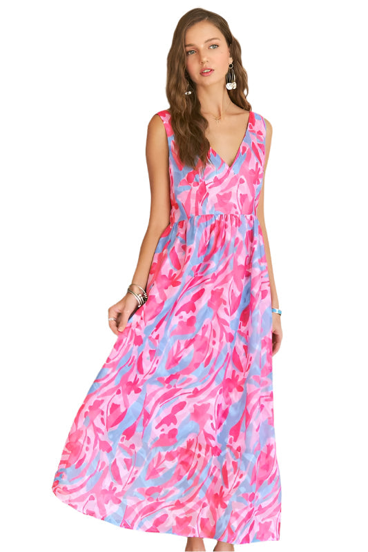 ADORA Abstract Floral V-Neck Maxi Dress