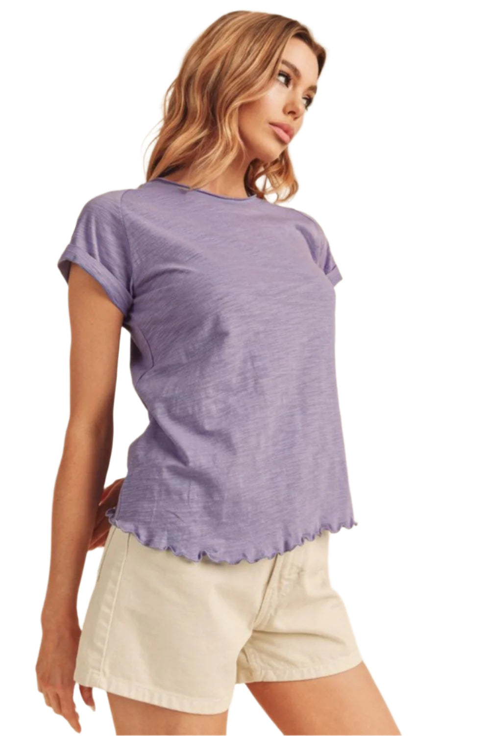 Aemi + Co Lettuce Edge Round Neck Short Sleeve T-Shirt