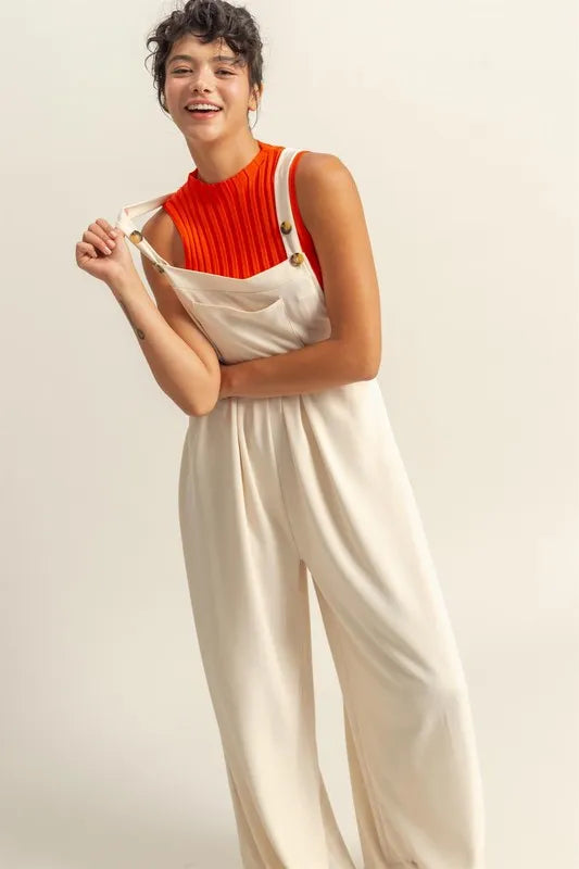 HYFVE Pleated Detail Front Pocket Wide Strap Overalls