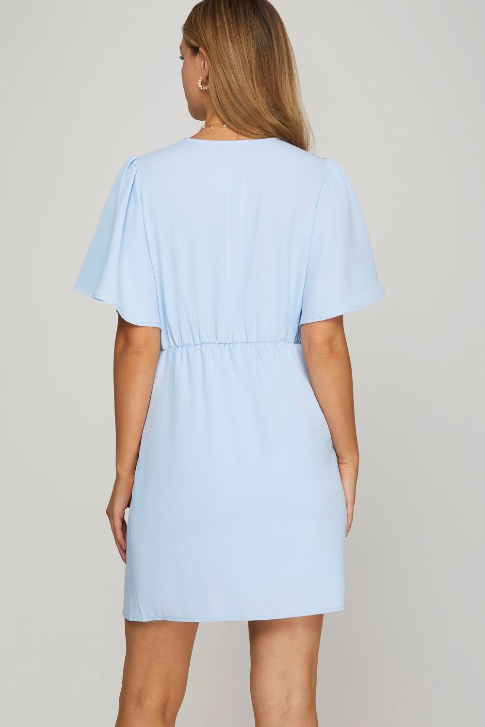 She + Sky Ruffled Surplice Short Flutter Sleeve Mini Dress