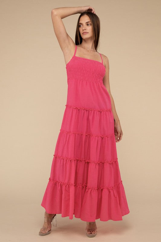 Zenana Woven Smocked Top Tiered Cami Maxi Dress