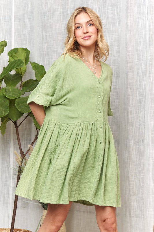 ADORA V-Neck Half Sleeve Dress with Pockets