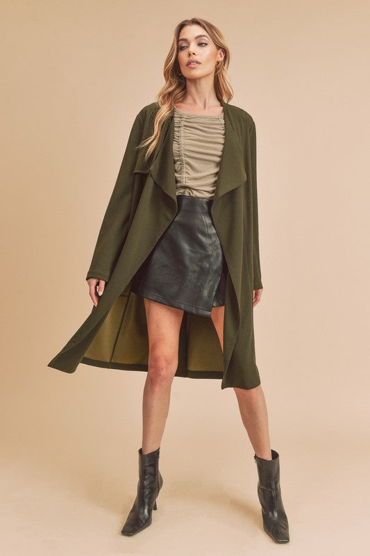 Aemi + Co Open Front Long Sleeve Longline Coat
