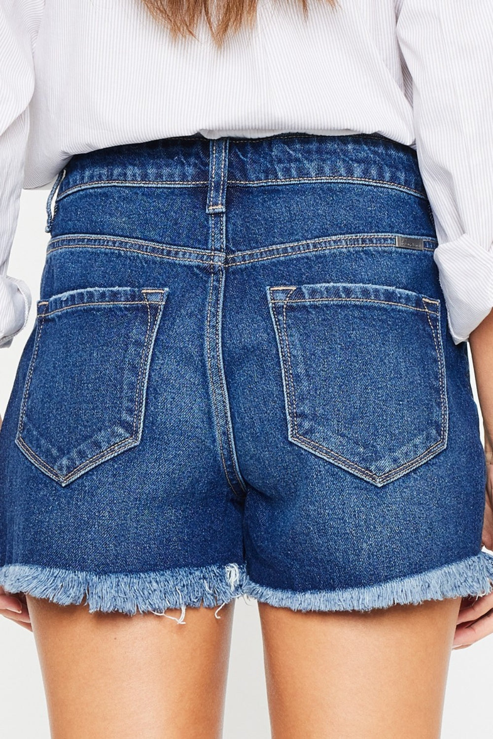 Kan Can High Rise Frayed Hem Denim Shorts