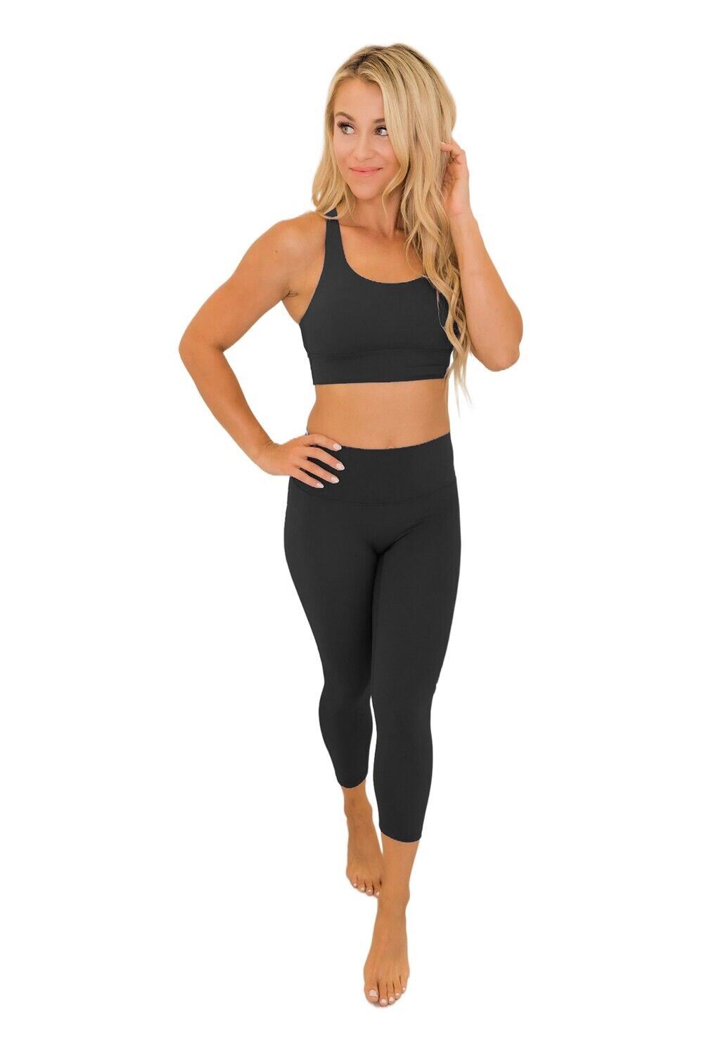 Dreamkue Black Crisscross Back Sports Bra and Leggings Set