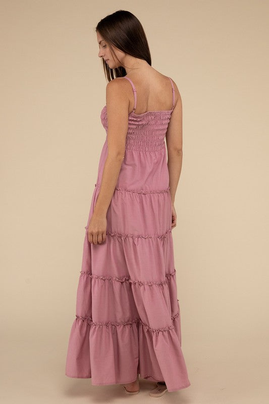 Zenana Woven Smocked Top Tiered Cami Maxi Dress