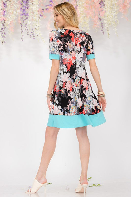 Celeste Floral Surplice Short Sleeve Dress with Pockets