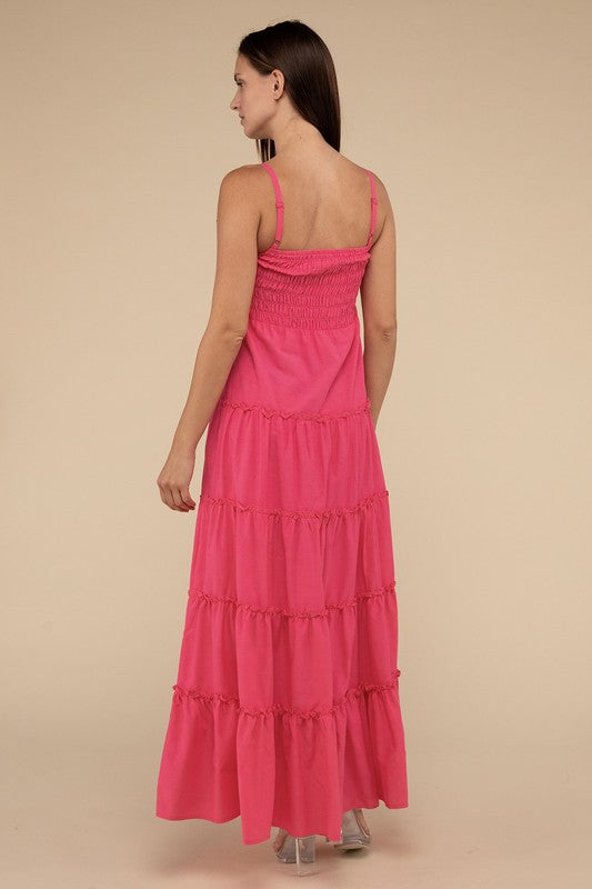 Zenana Woven Smocked Top Tiered Cami Maxi Dress