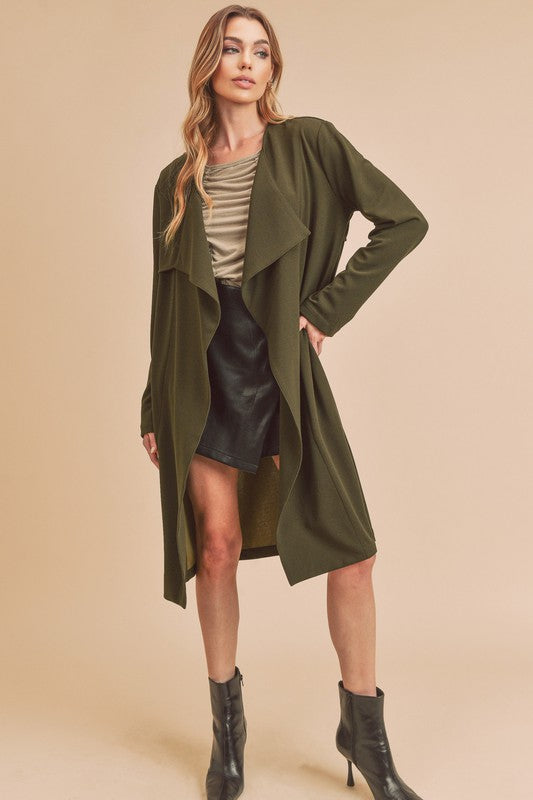 Aemi + Co Open Front Long Sleeve Longline Coat