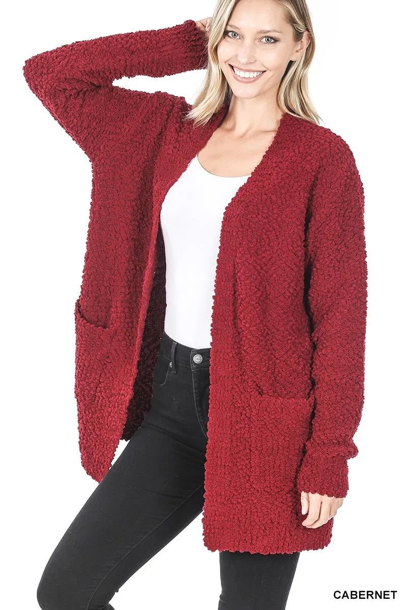 Long Sleeve Popcorn Sweater Cardigan – Cozy Knit with Pockets