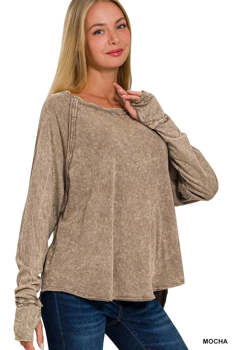 Vintage Mocha Long Sleeve T-Shirt – Relaxed Fit Soft Cotton Comfort