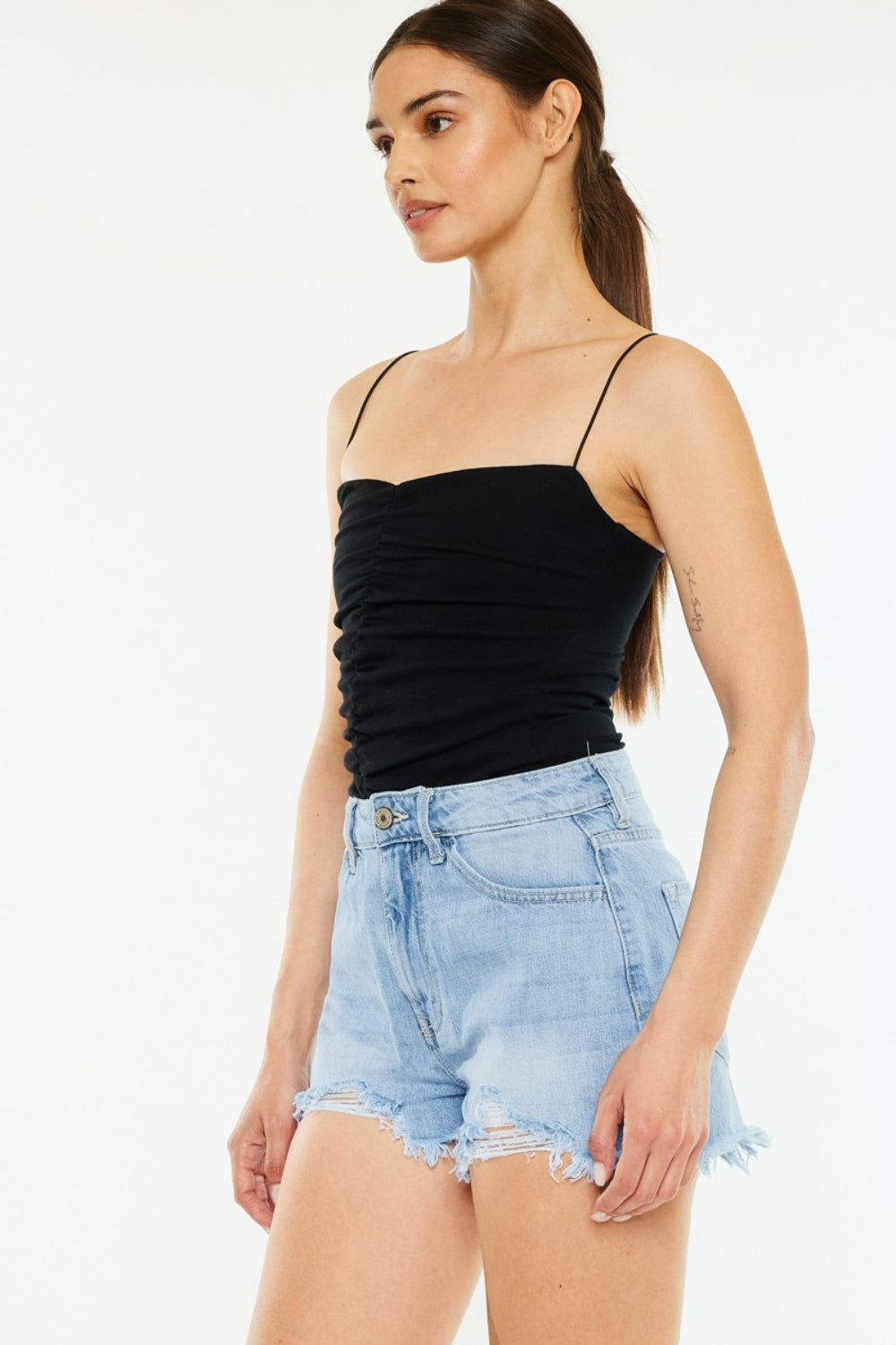 KanCan Raw Hem Distressed High Waist Denim Shorts