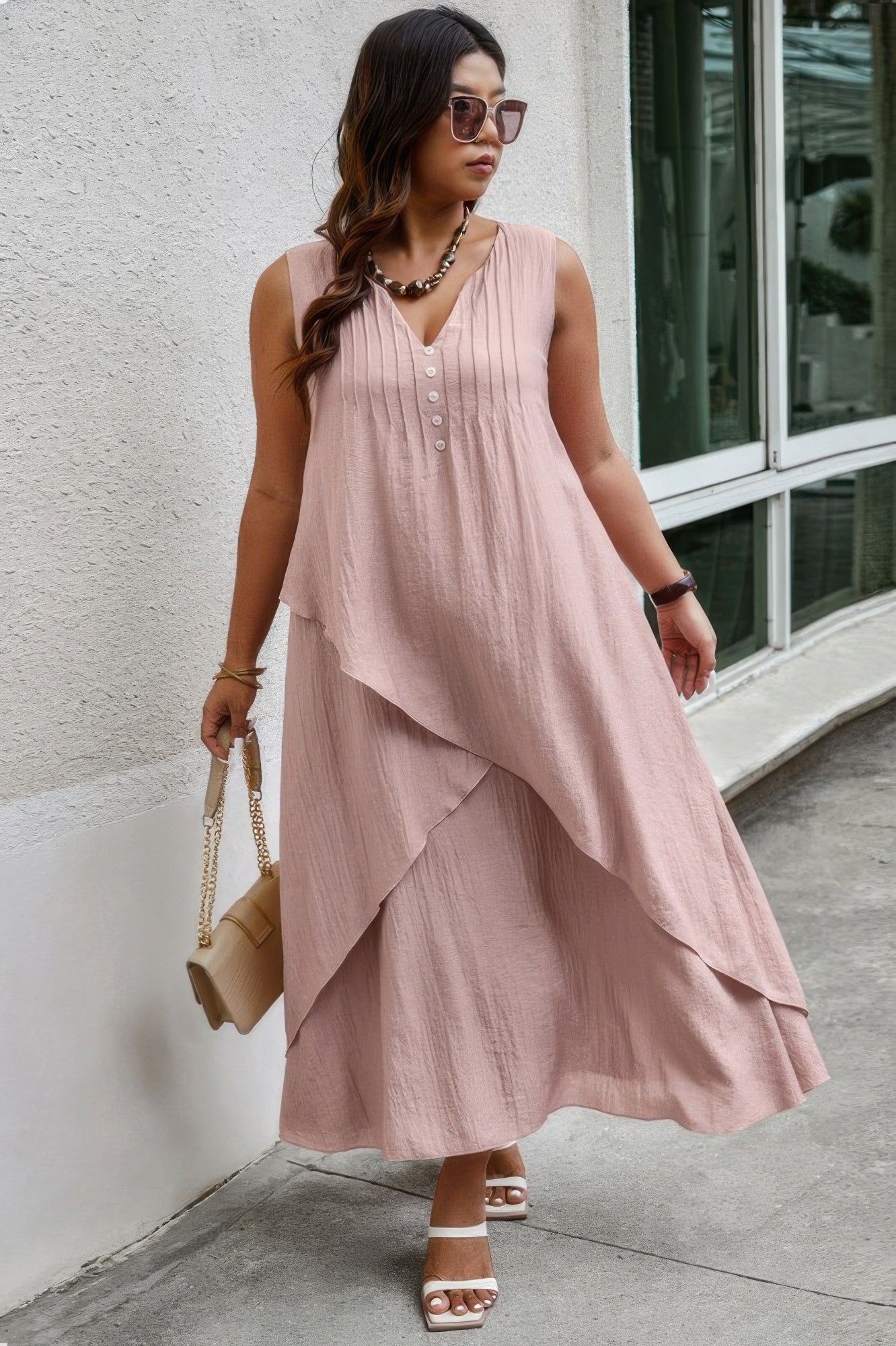 Plus-Size Sleeveless Wrap Dress — Flattering, Breathable & Elegant