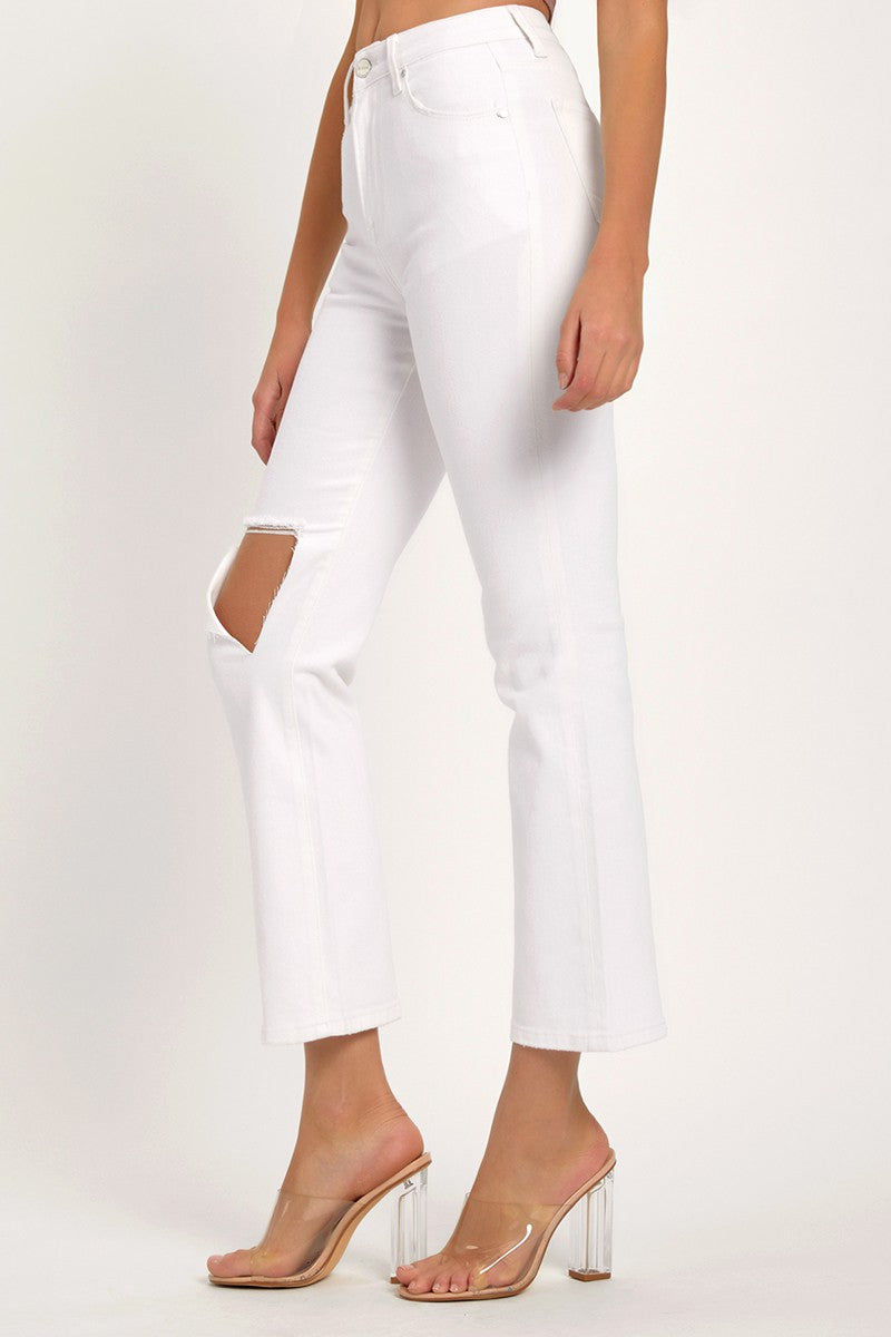 Risen Distressed Cropped Straight Jeans