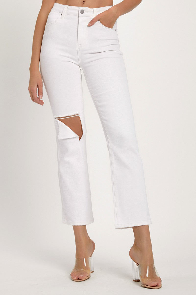 Risen Distressed Cropped Straight Jeans