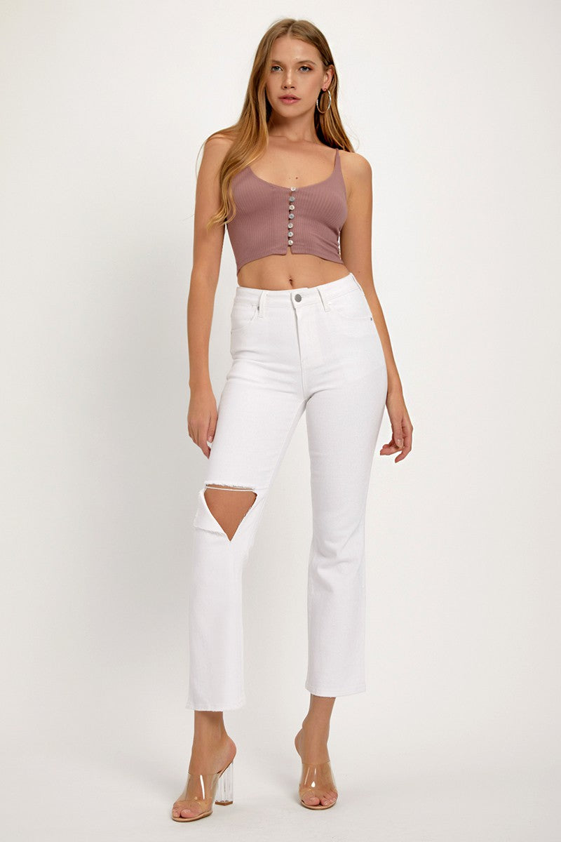 Risen Distressed Cropped Straight Jeans