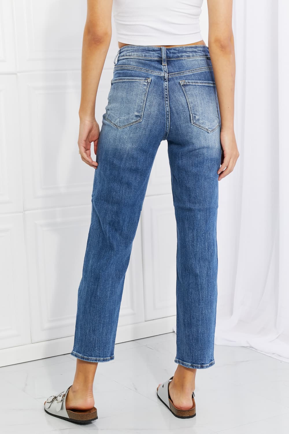 Risen Emily High Rise Relaxed Distressed Cropped Jeans