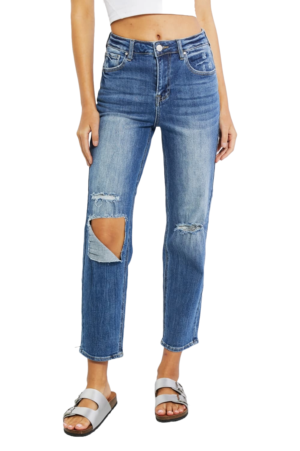 Risen Emily High Rise Relaxed Distressed Cropped Jeans