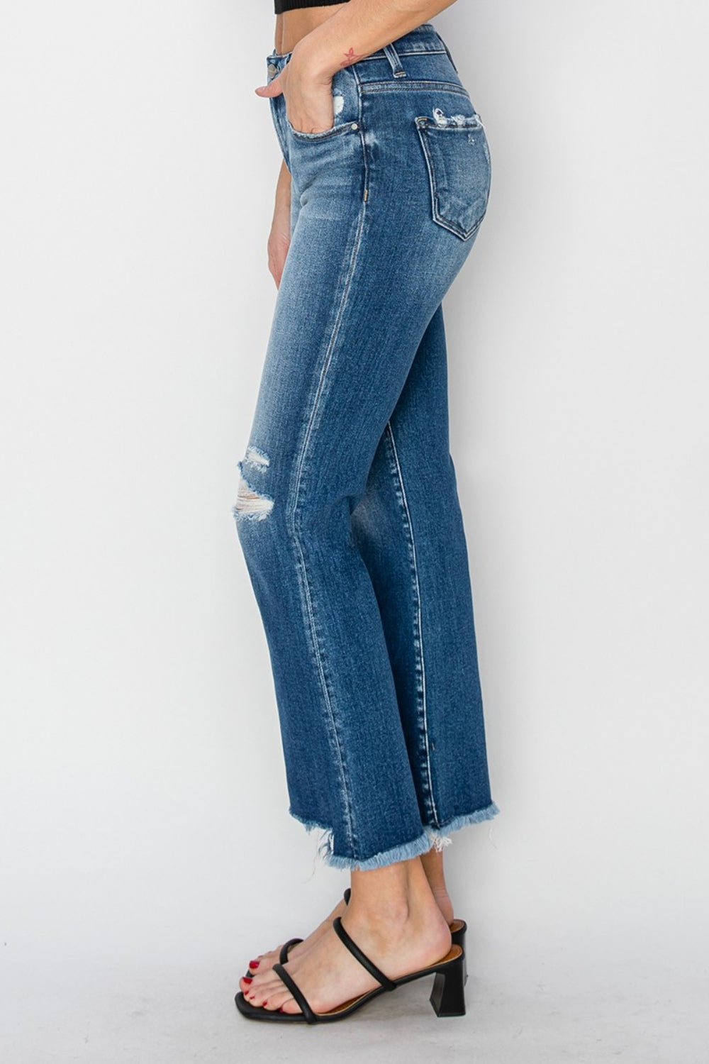 Risen Frayed Step Hem Ankle Straight Jeans